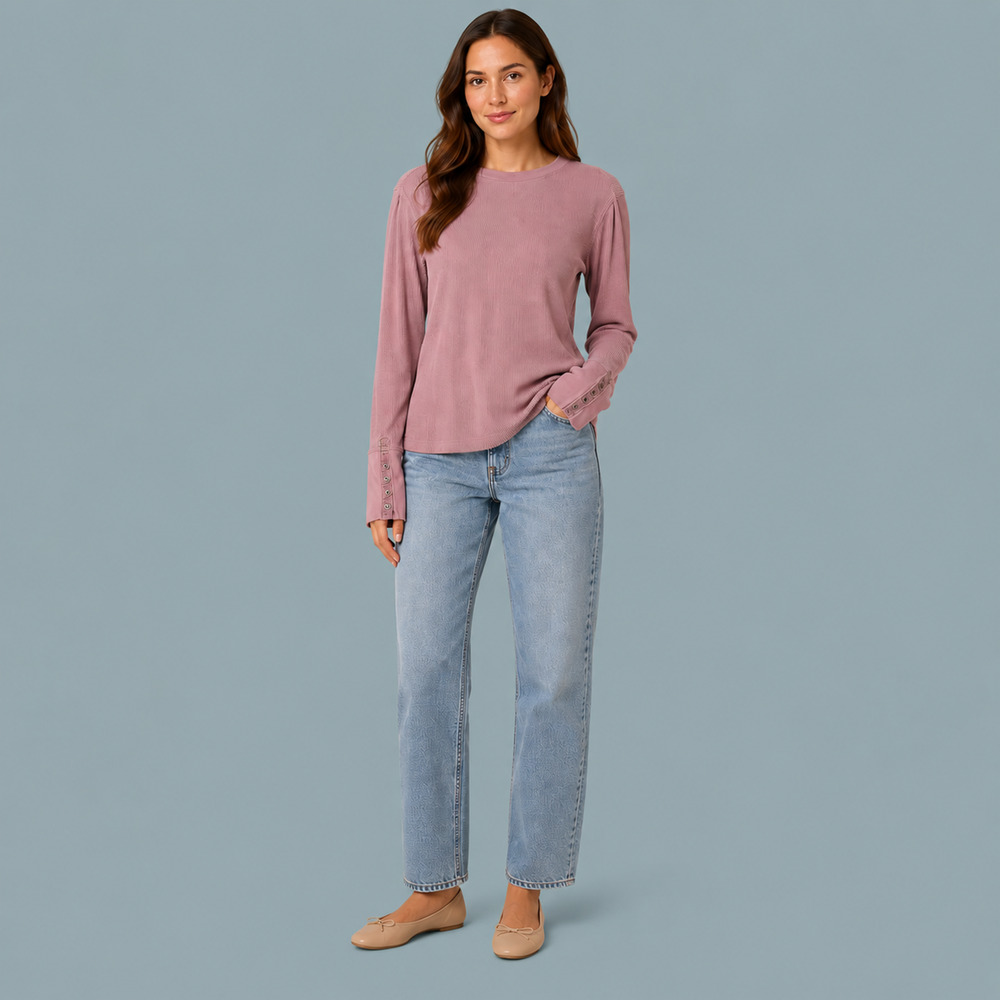 Sundance Size Medium M Mauve Pink Waffle Thermal Knit Long Sleeve Cotton Top